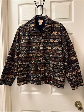Choices Black Multi Patterned Button-Front Textured Jean Jacke
